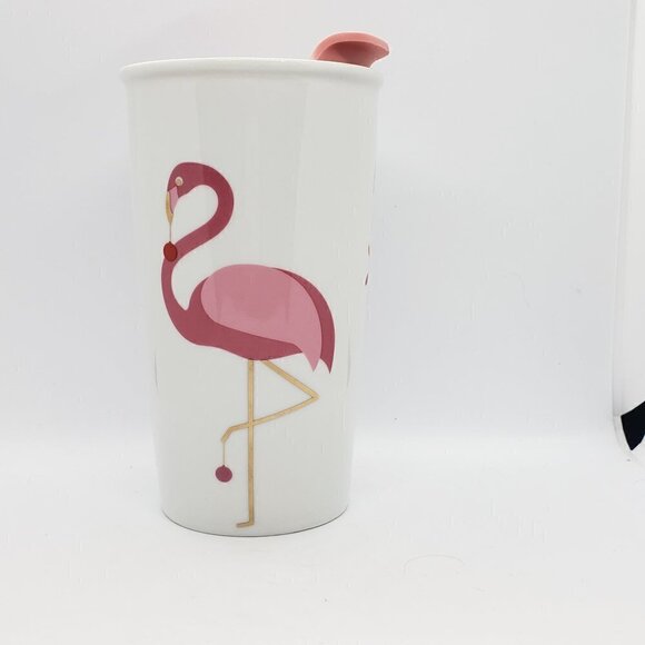 David's Tea Twisted Flamingo Christmas Ceramic Travel Cup Mug - Picture 3 of 6